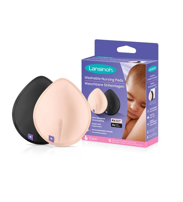 Lansinoh Coussinets d’allaitements lavables « Rose/Noir » 8 pads