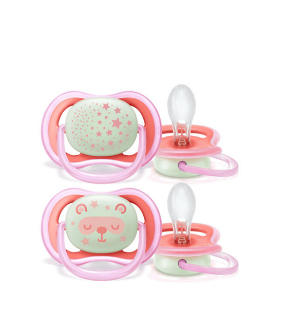 AVENT Lot 2 sucettes ultra air night rose 6-18 mois
