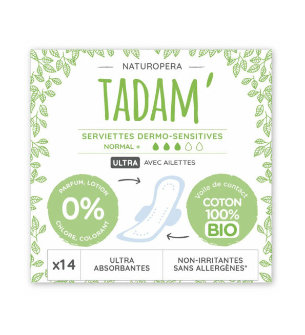 Tadam Serviette Ultra Coton Bio Normal+ 14un