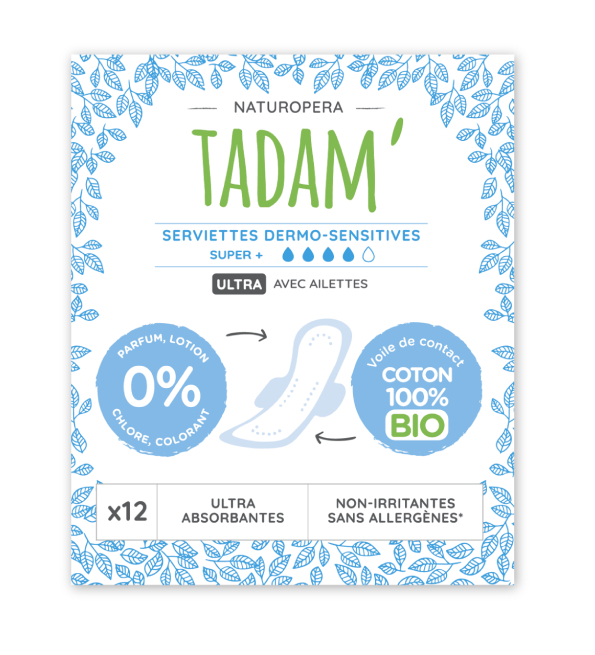 Tadam Serviette Ultra Coton Bio Super+ 12un