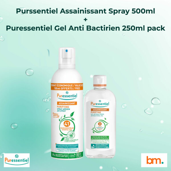 Puressentiel assainissant spray 500ml+gel anti bactirien 250ml pack